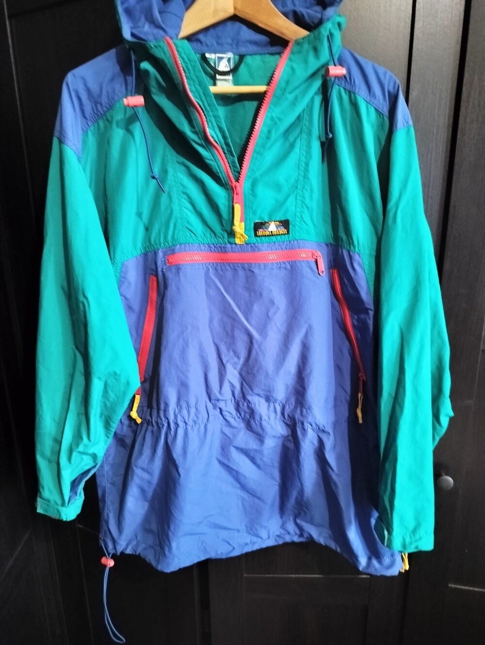 Pristine 90s Vintage Sierra Designs Packable Windbreaker Blue Teal Red- Medium